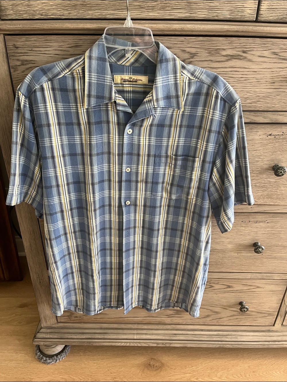 Tommy Bahama Light Blue and Cream Plaid Short Sleeve Button-Down